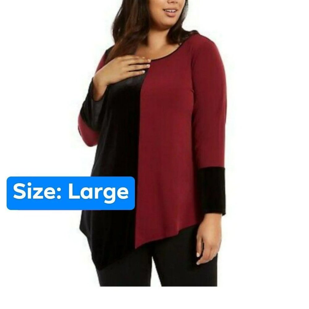 Elegant brugundy/black work blouse with peekaboo keyhole